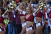 Die Rhein Fire Pyromaniacs und die Frankfurt Galaxy Dancers beim Halbfinale in Duisburg am 17.09.2023